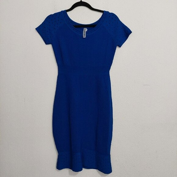Yoana Baraschi Anthropologie Bodycon Royal Blue Sheath Dress Short Sleeve Size S - Picture 1 of 11